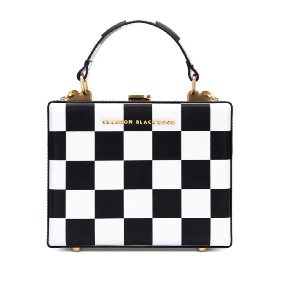 Brandon Blackwood Standard Kendrick Trunk Black White Checkerboard Print Leather